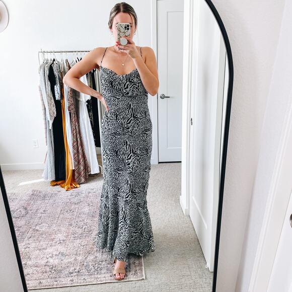 L'ACADEMIE Revolve B&W Animal Printed Slip Maxi Dress - Picture 12 of 13